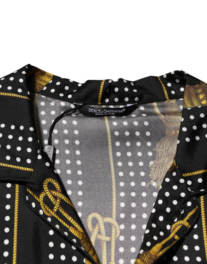 Chemise Dolce &amp; Gabbana noire à pois et pompons en soie boutonnée