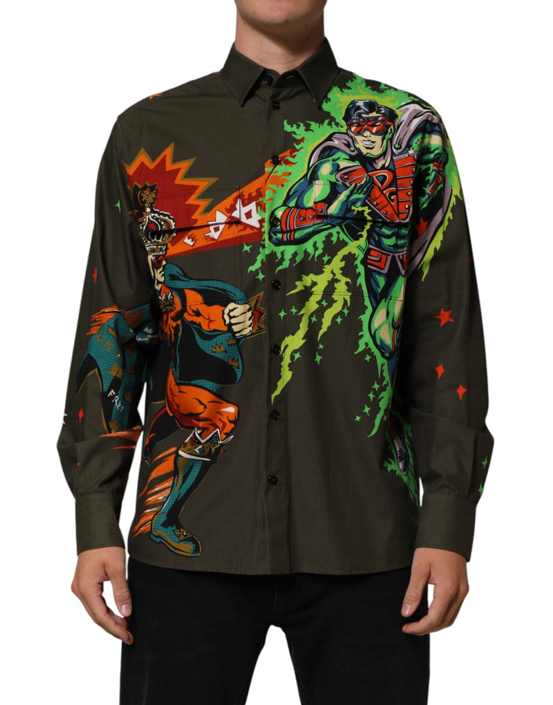 Dolce &amp; Gabbana Bruin Superhelden Print Overhemd met Knoopjes