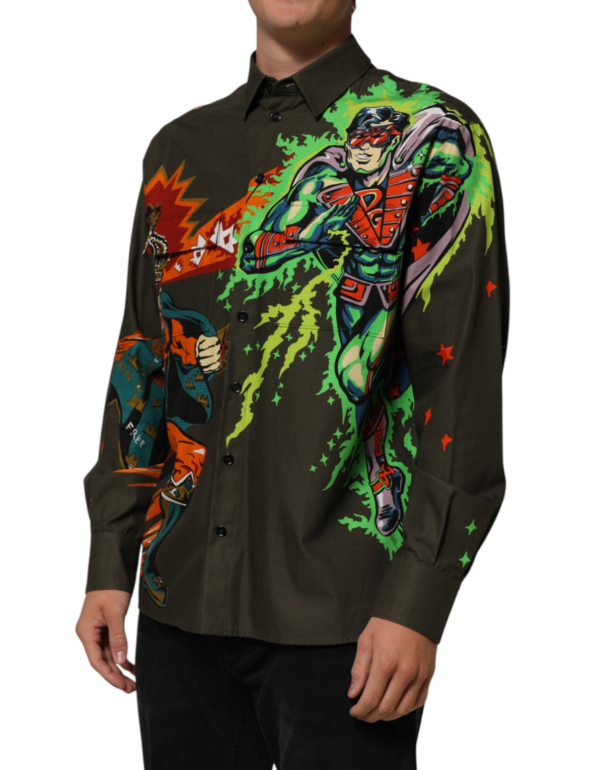 Chemise boutonnée marron Dolce &amp; Gabbana à imprimé super-héros