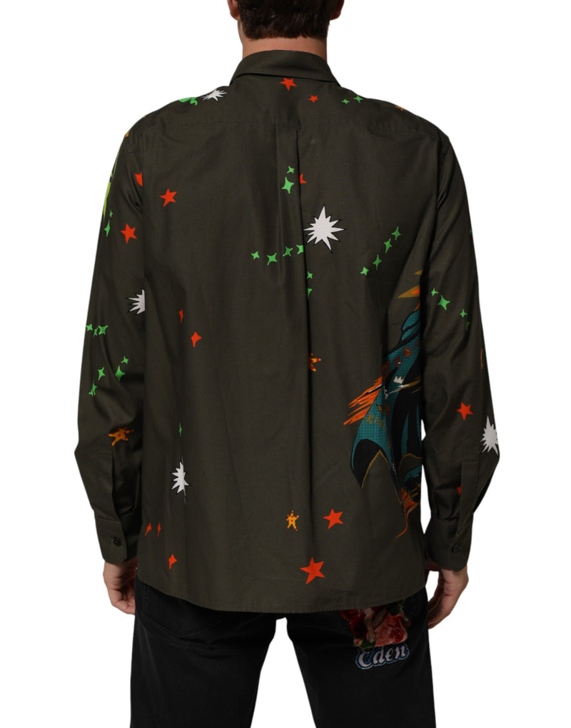 Dolce &amp; Gabbana Bruin Superhelden Print Overhemd met Knoopjes