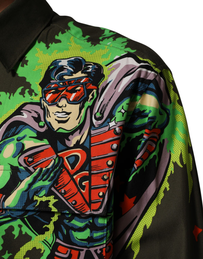 Dolce &amp; Gabbana Bruin Superhelden Print Overhemd met Knoopjes