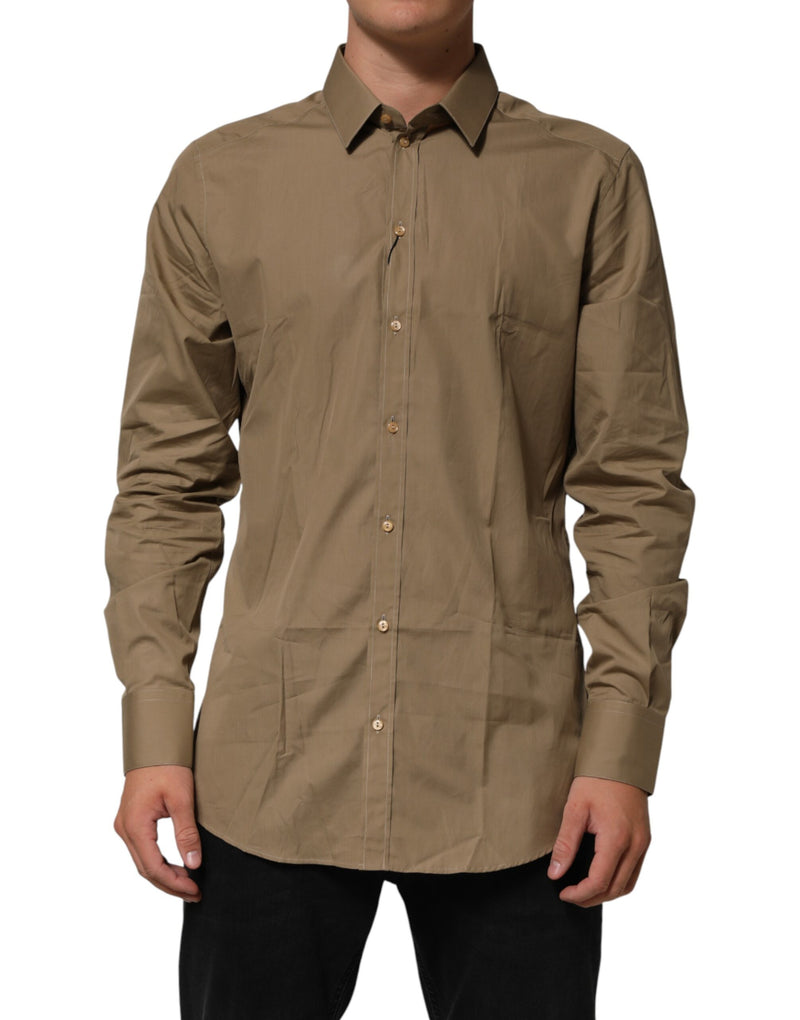 Chemise habillée Dolce &amp; Gabbana marron en coton à col doré pour homme