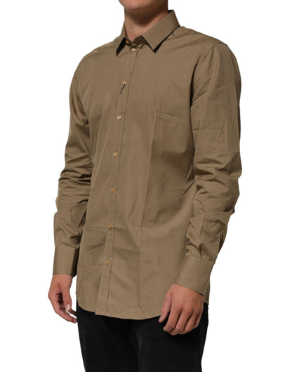 Chemise habillée Dolce &amp; Gabbana marron en coton à col doré pour homme