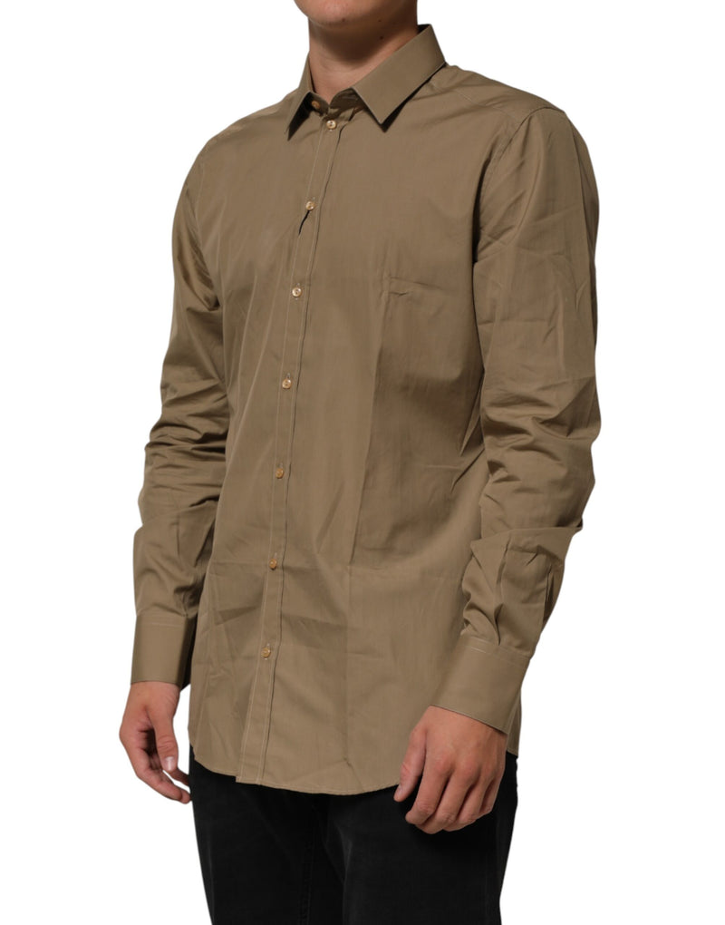 Chemise habillée Dolce &amp; Gabbana marron en coton à col doré pour homme
