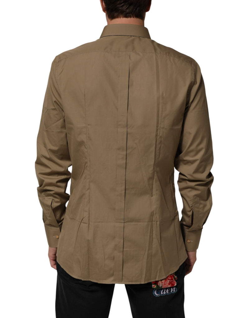 Chemise habillée Dolce &amp; Gabbana marron en coton à col doré pour homme