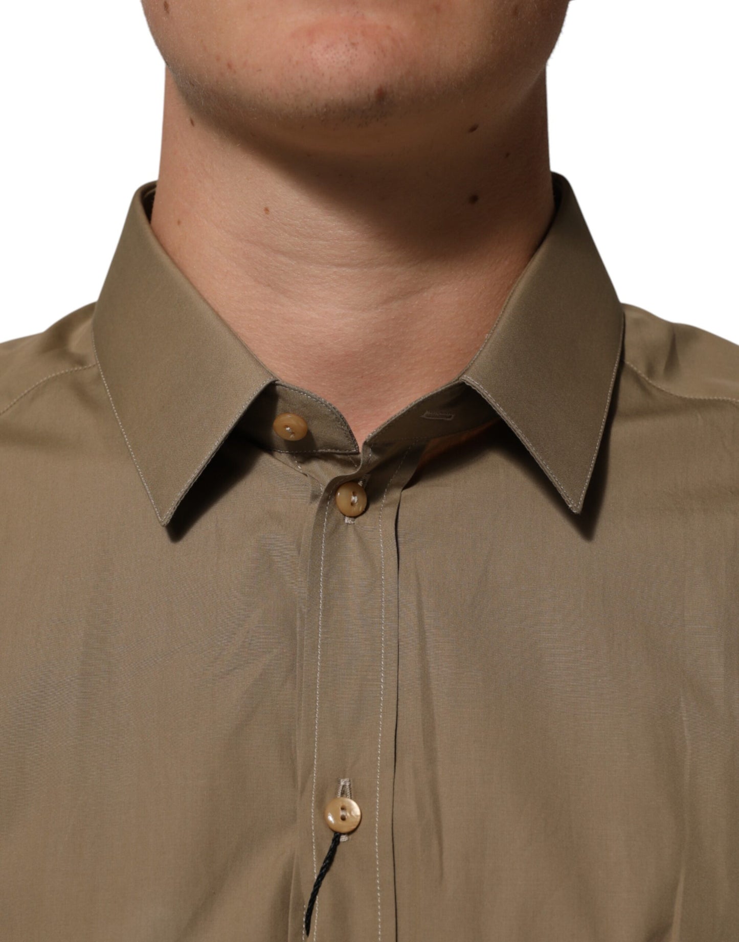 Chemise habillée Dolce &amp; Gabbana marron en coton à col doré pour homme