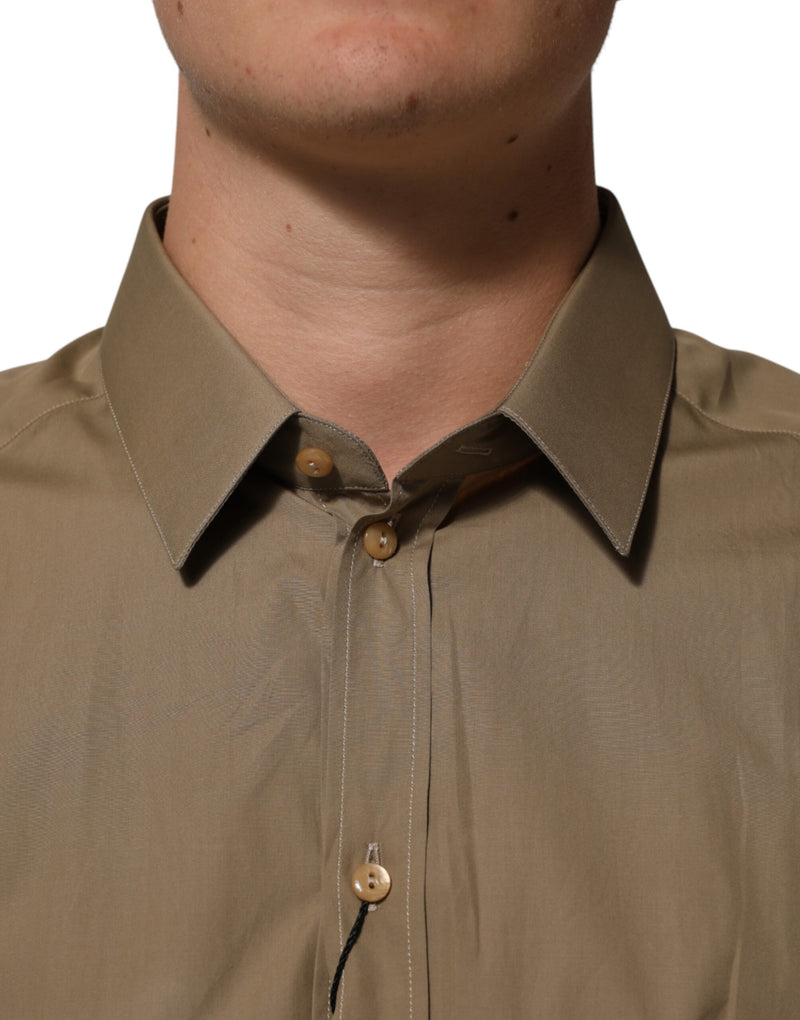 Chemise habillée Dolce &amp; Gabbana marron en coton à col doré pour homme