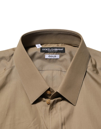 Chemise habillée Dolce &amp; Gabbana marron en coton à col doré pour homme