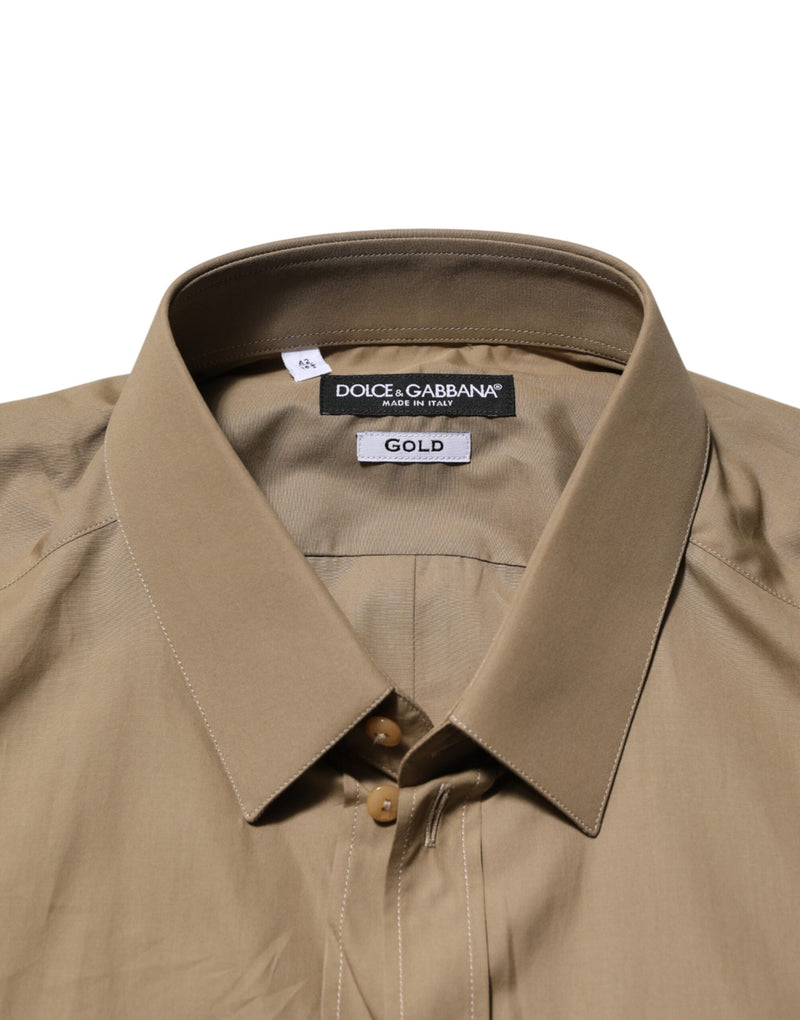 Chemise habillée Dolce &amp; Gabbana marron en coton à col doré pour homme