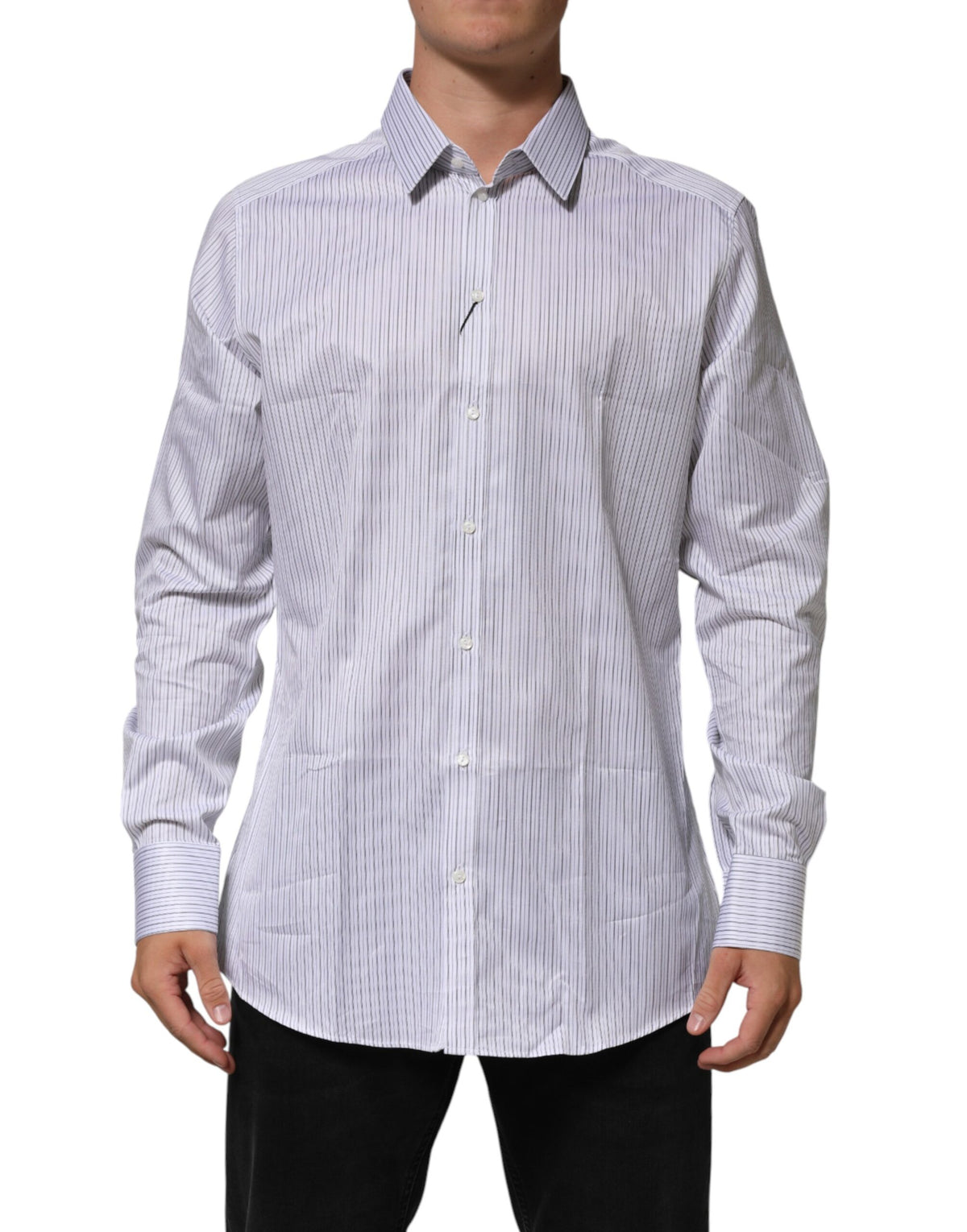Chemise habillée Dolce &amp; Gabbana à rayures blanches et manches longues, couleur or