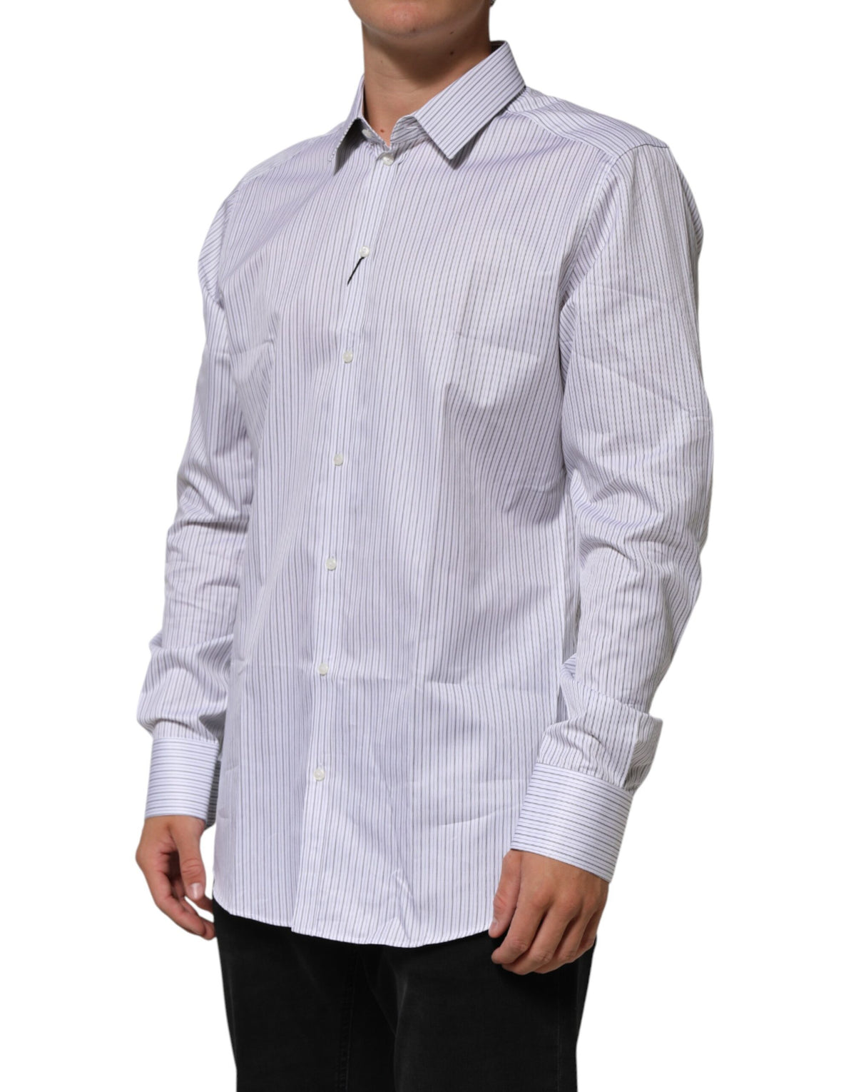 Chemise habillée Dolce &amp; Gabbana à rayures blanches et manches longues, couleur or
