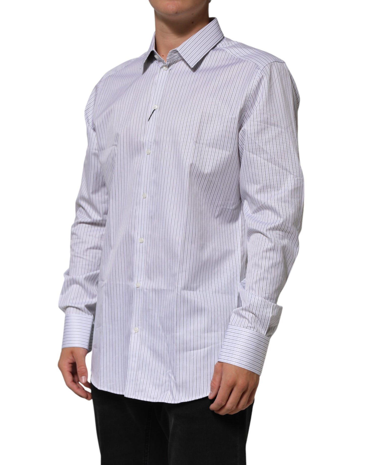 Chemise habillée Dolce &amp; Gabbana à rayures blanches et manches longues, couleur or