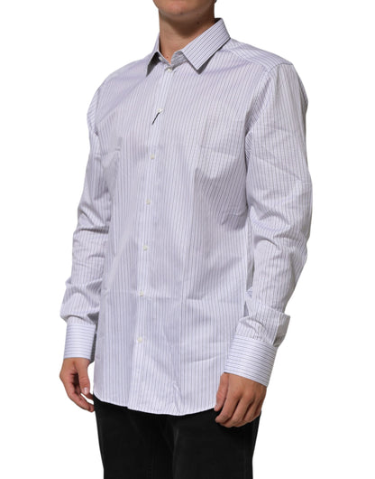 Dolce & Gabbana White Stripes Cotton Men GOLD Dress Shirt