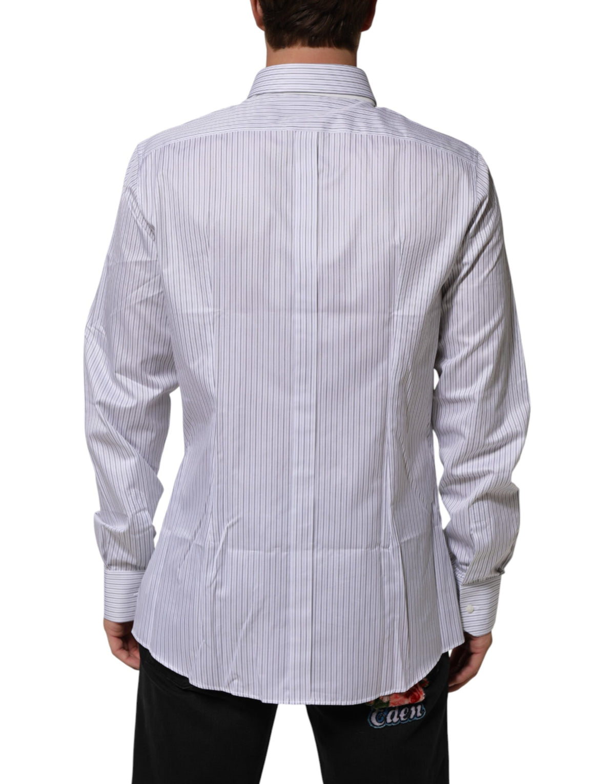 Chemise habillée Dolce &amp; Gabbana à rayures blanches en coton pour homme, couleur or.