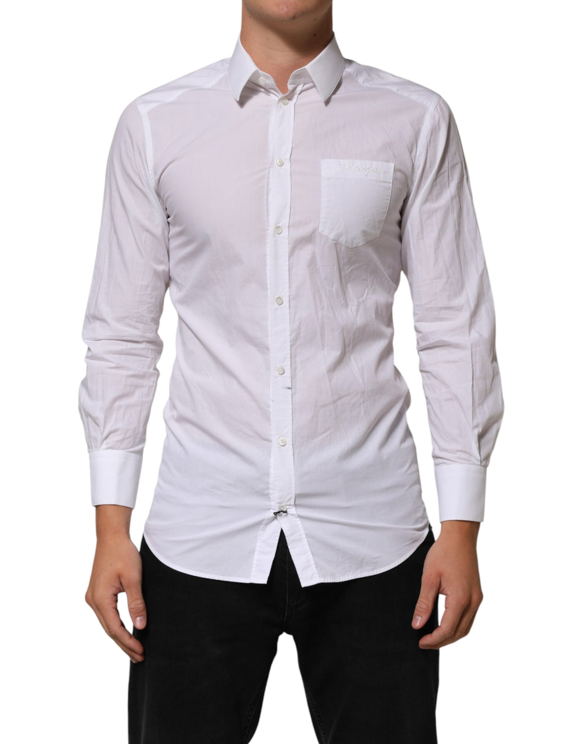 Chemise habillée Dolce &amp; Gabbana blanche en coton à col doré pour homme