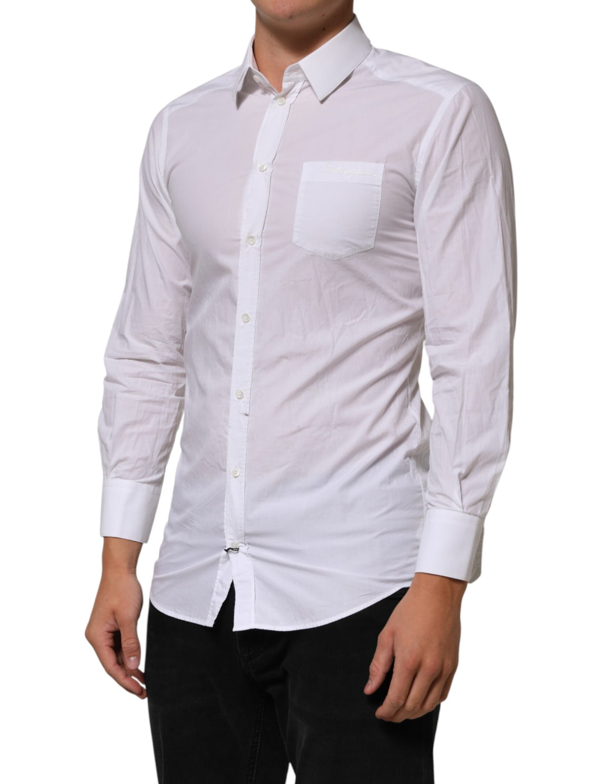 Chemise habillée Dolce &amp; Gabbana blanche en coton à col doré pour homme