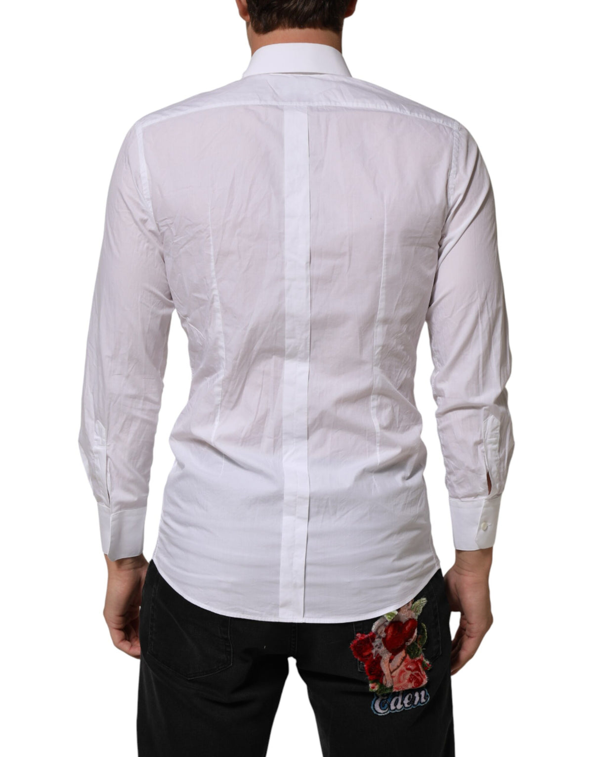 Chemise habillée Dolce &amp; Gabbana blanche en coton à col doré pour homme
