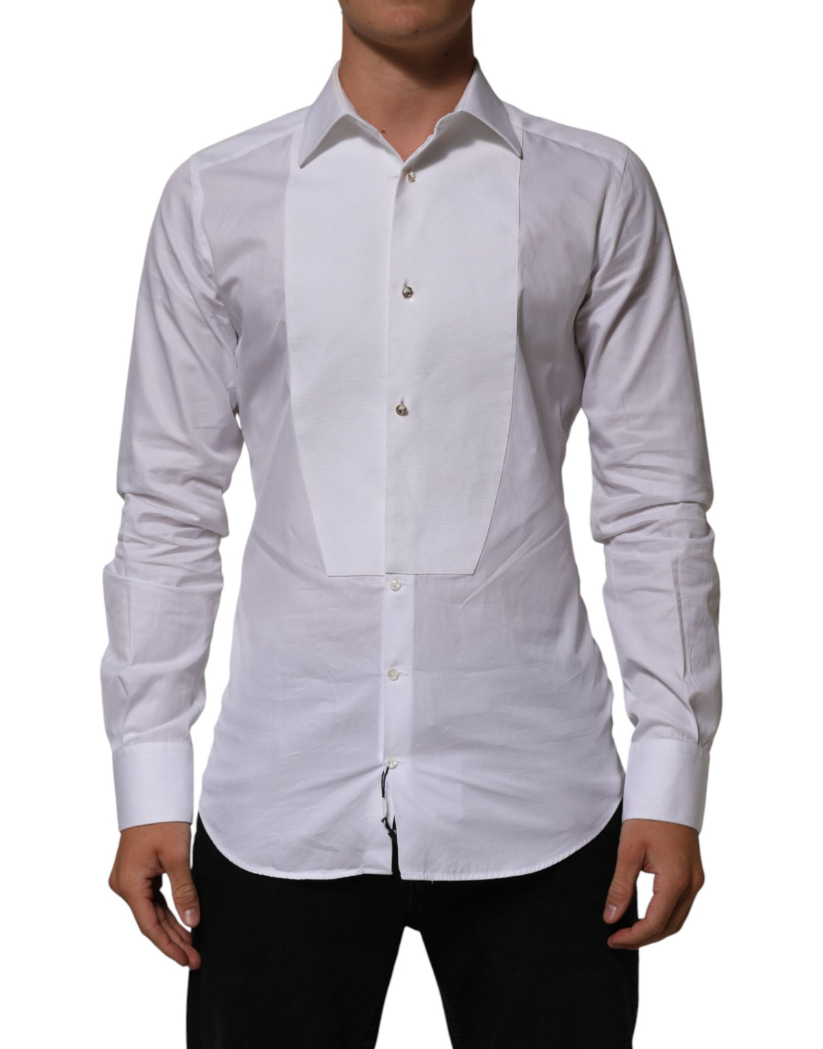 Chemise habillée Dolce &amp; Gabbana blanche en coton à col et plastron doré