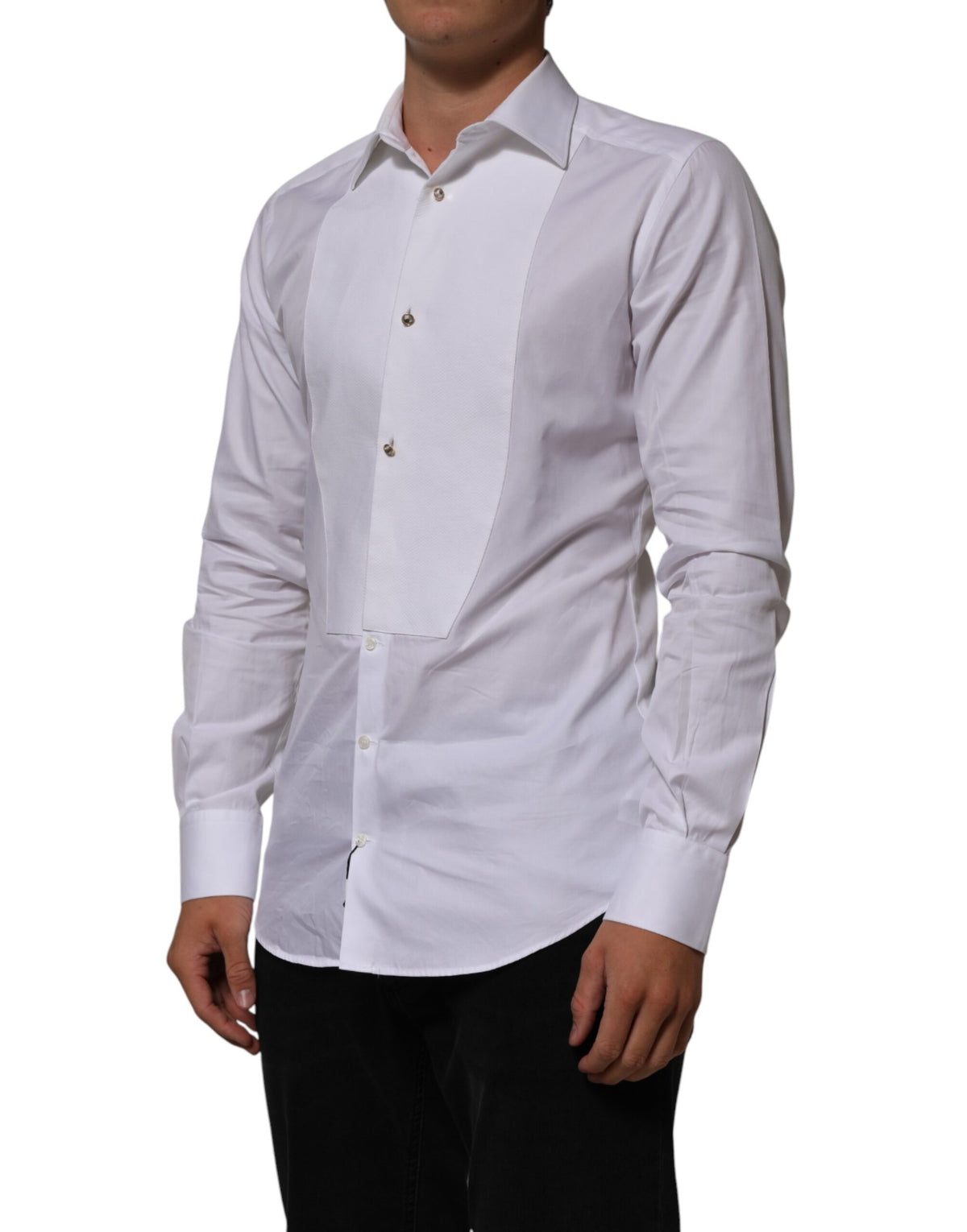 Chemise habillée Dolce &amp; Gabbana blanche en coton à col et plastron doré