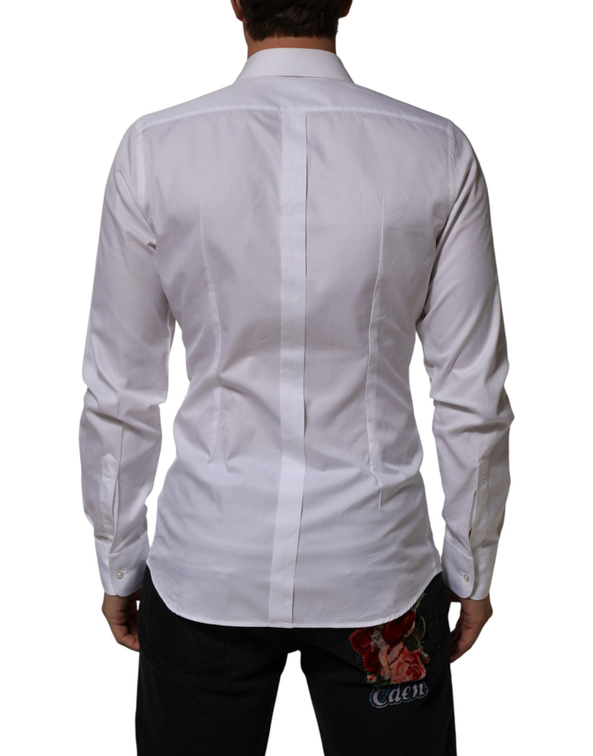 Chemise habillée Dolce &amp; Gabbana blanche en coton à col et plastron doré