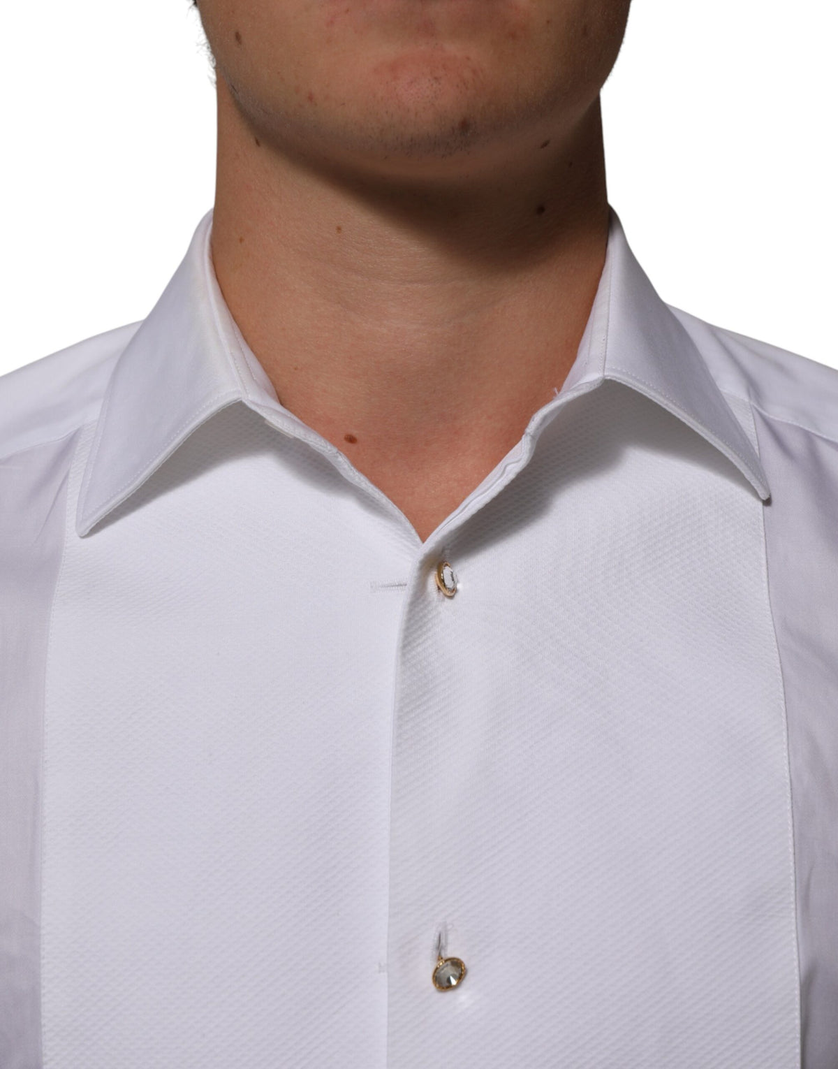 Chemise habillée Dolce &amp; Gabbana blanche en coton à col et plastron doré