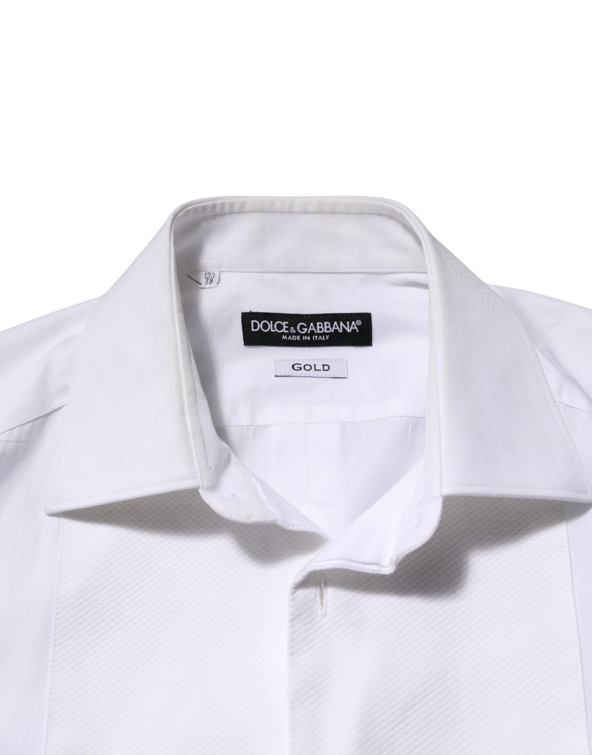 Chemise habillée Dolce &amp; Gabbana blanche en coton à col et plastron doré