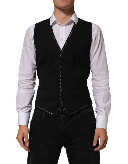 Dolce & Gabbana Black Wool Dress Waistcoat for Men