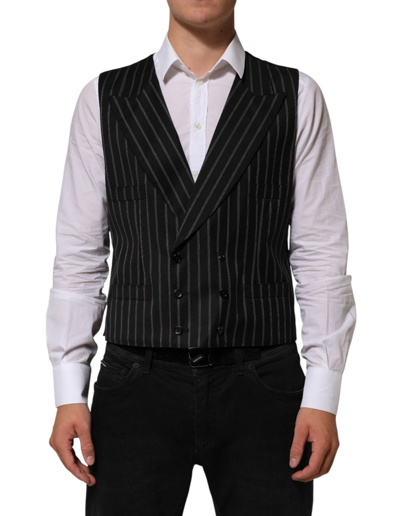 Dolce & Gabbana Black Stripes Wool Dress Waistcoat for Men