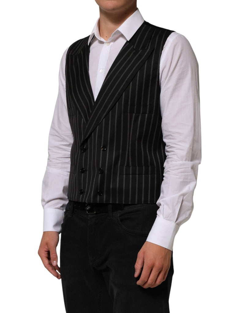Dolce & Gabbana Black Stripes Wool Dress Waistcoat for Men