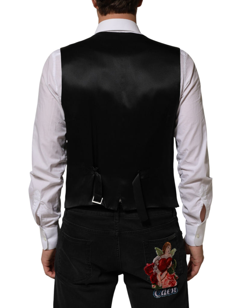 Dolce & Gabbana Black Stripes Wool Dress Waistcoat for Men