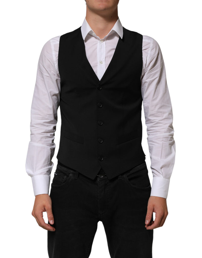 Dolce & Gabbana Black Polyester Dress Formal Waistcoat Vest