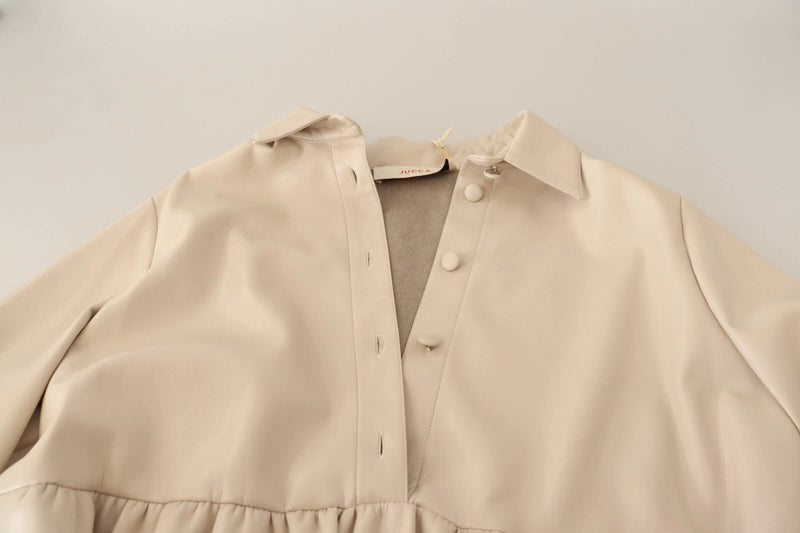 Jucca Leather Beige Long Sleeves Collared A-line Mini Dress