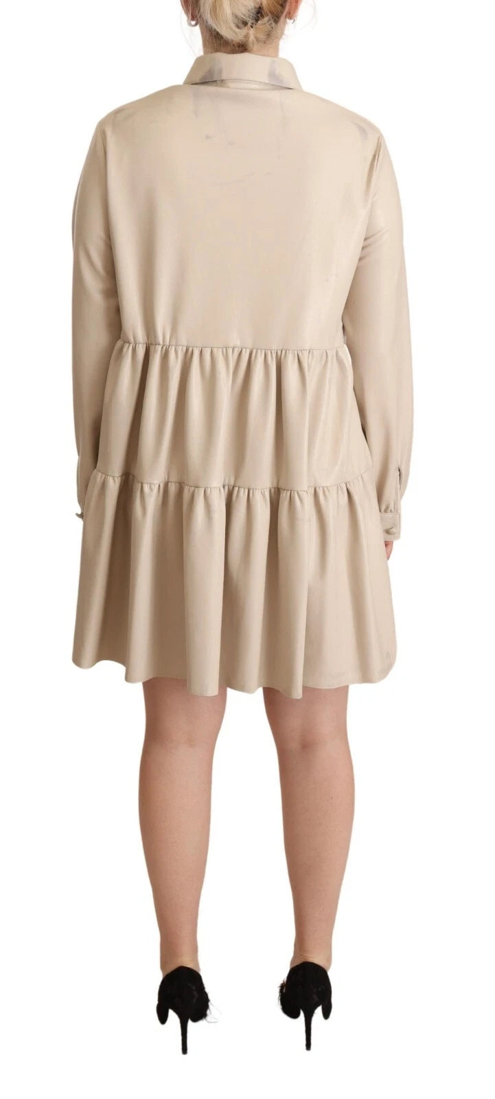 Jucca Leather Beige Long Sleeves Collared A-line Mini Dress