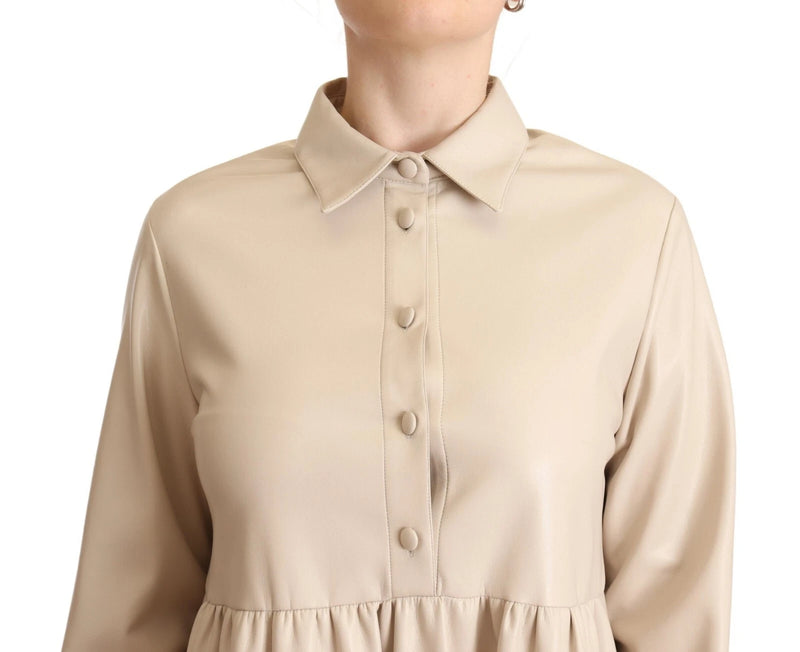 Jucca Leather Beige Long Sleeves Collared A-line Mini Dress