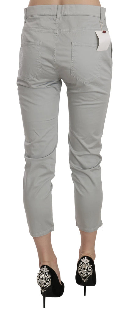 Pantalon skinny court taille haute en coton gris Jucca