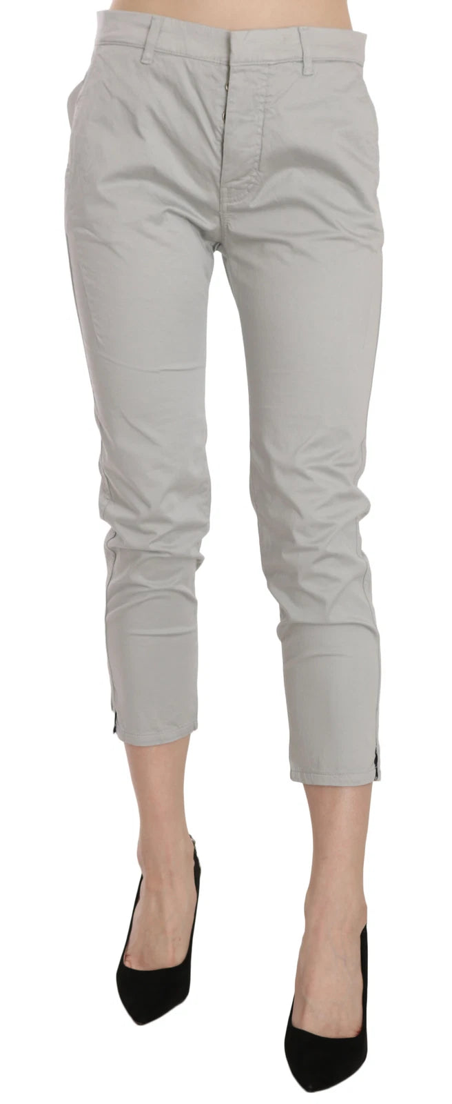 Pantalon skinny court taille haute en coton gris Jucca
