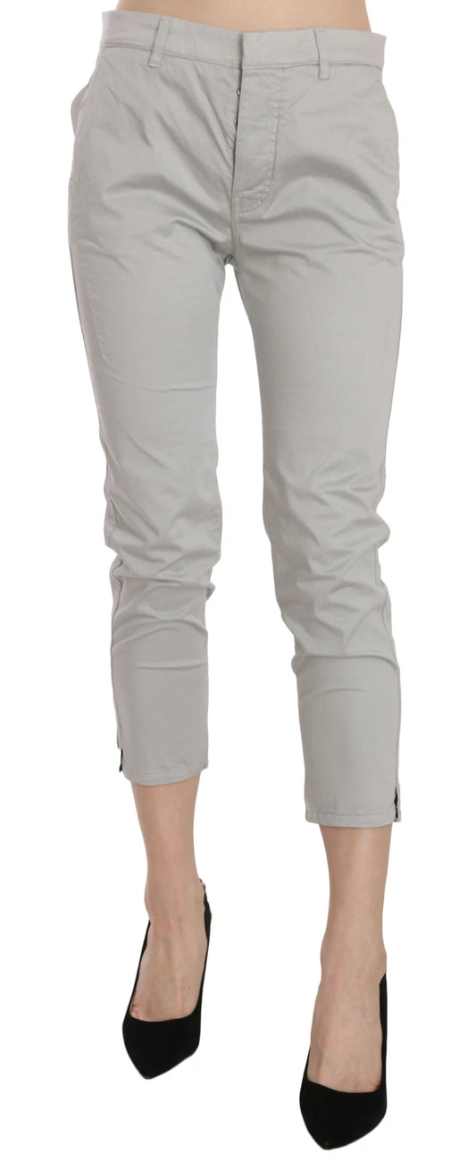Pantalon skinny court taille haute en coton gris Jucca