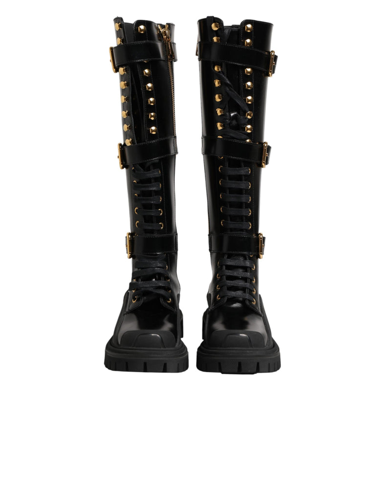 Dolce & Gabbana Black Buckle Embellished Knee High Boots