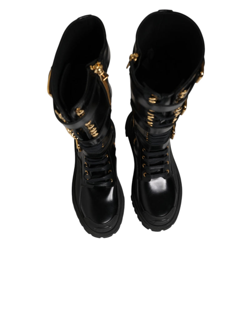 Dolce & Gabbana Black Buckle Embellished Knee High Boots