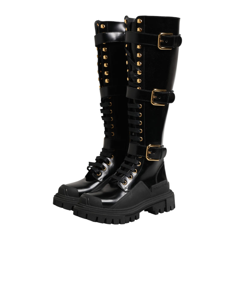 Dolce & Gabbana Black Buckle Embellished Knee High Boots