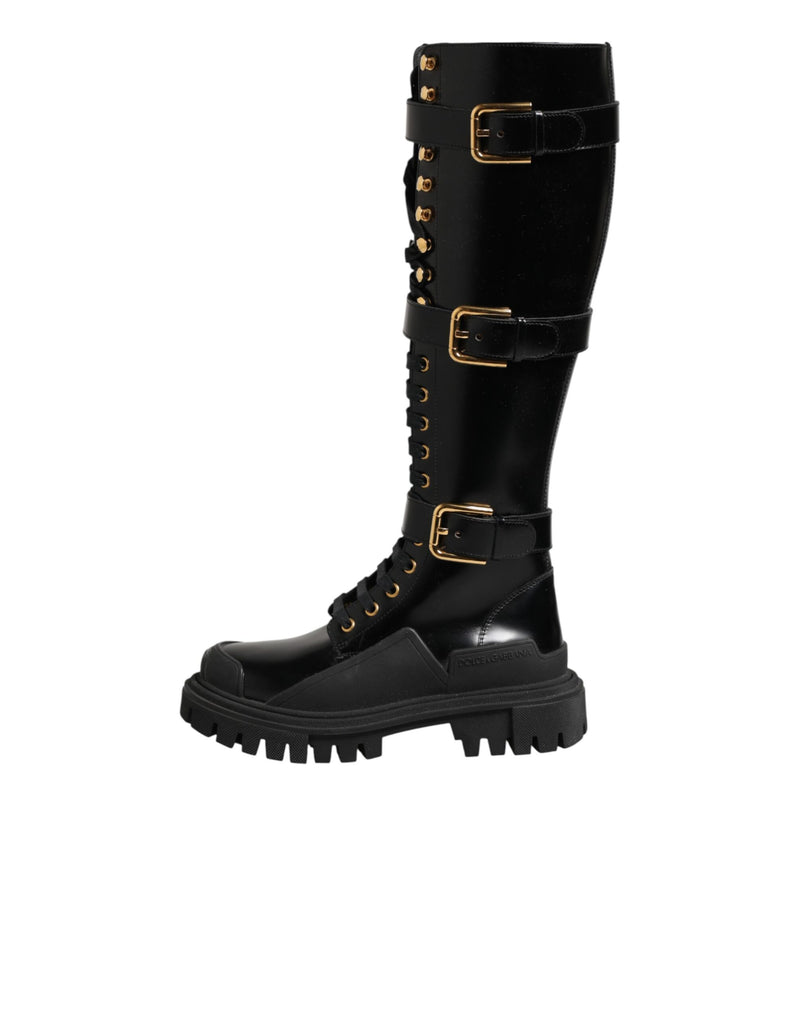Dolce & Gabbana Black Buckle Embellished Knee High Boots