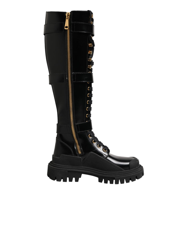 Dolce & Gabbana Black Buckle Embellished Knee High Boots