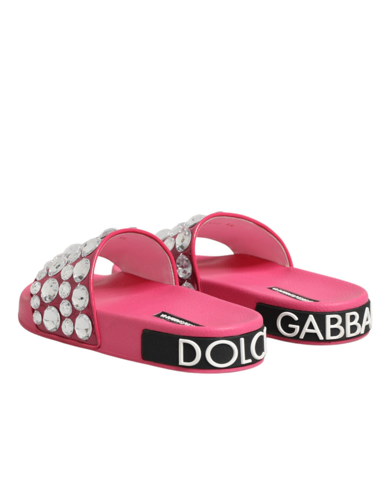 Dolce & Gabbana Pink Crystal Slides Sandals for Women
