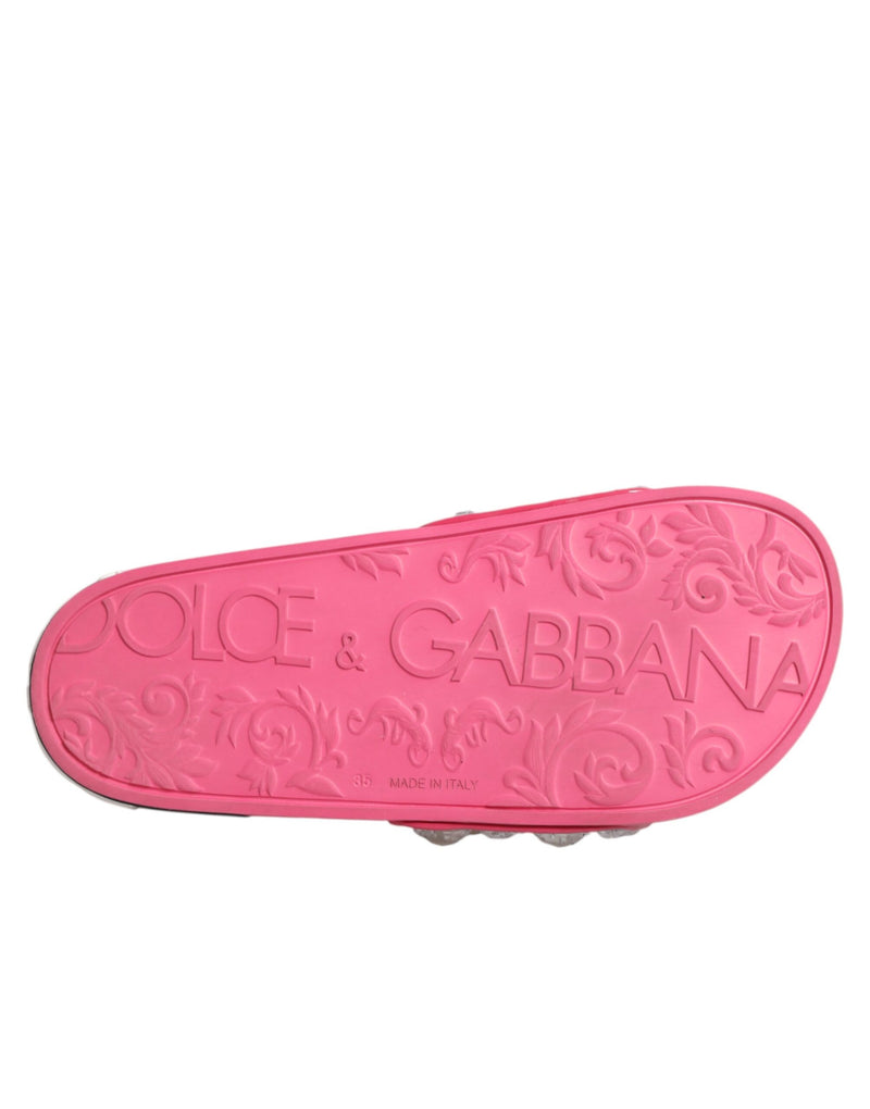 Dolce & Gabbana Pink Crystal Slides Sandals for Women