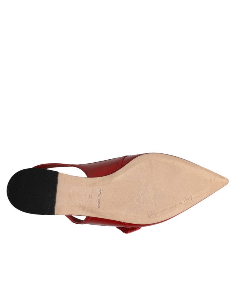 Dolce & Gabbana Red Leather Slingback Flats Sandals