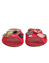 Dolce & Gabbana Red Embellished Flats Slip-On Sandals