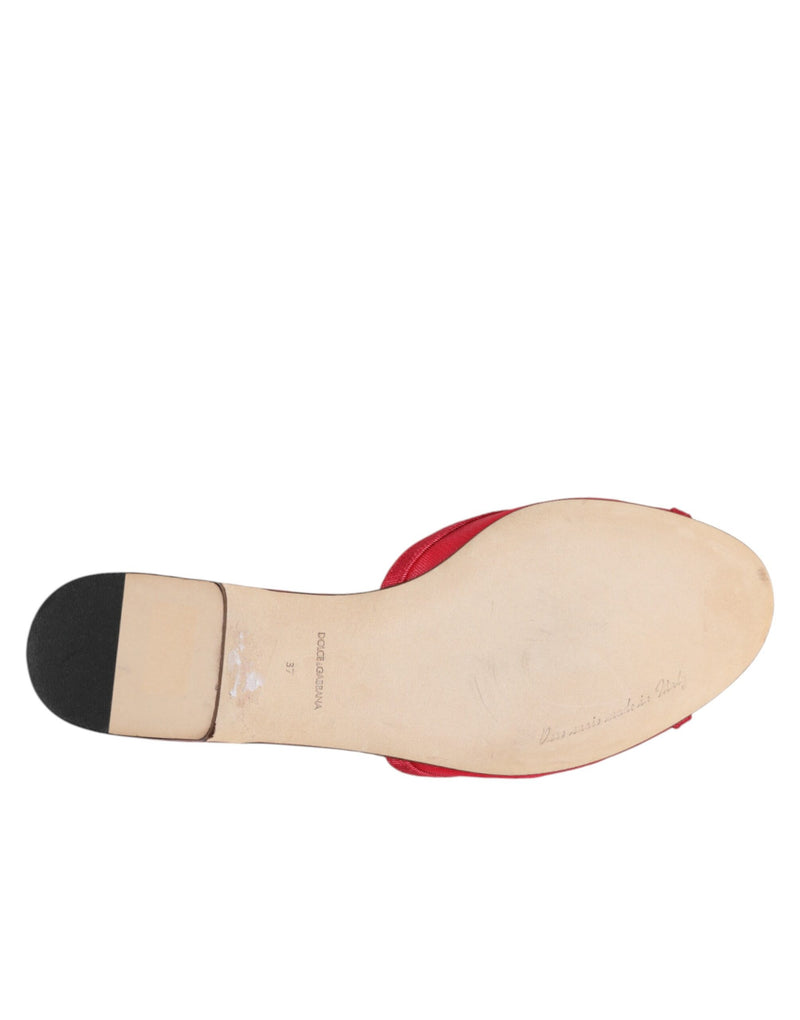 Dolce & Gabbana Red Embellished Flats Slip-On Sandals