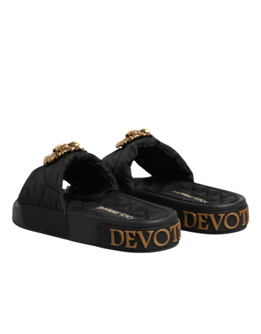 Dolce & Gabbana Black Devotion Matelassé Leather Slides