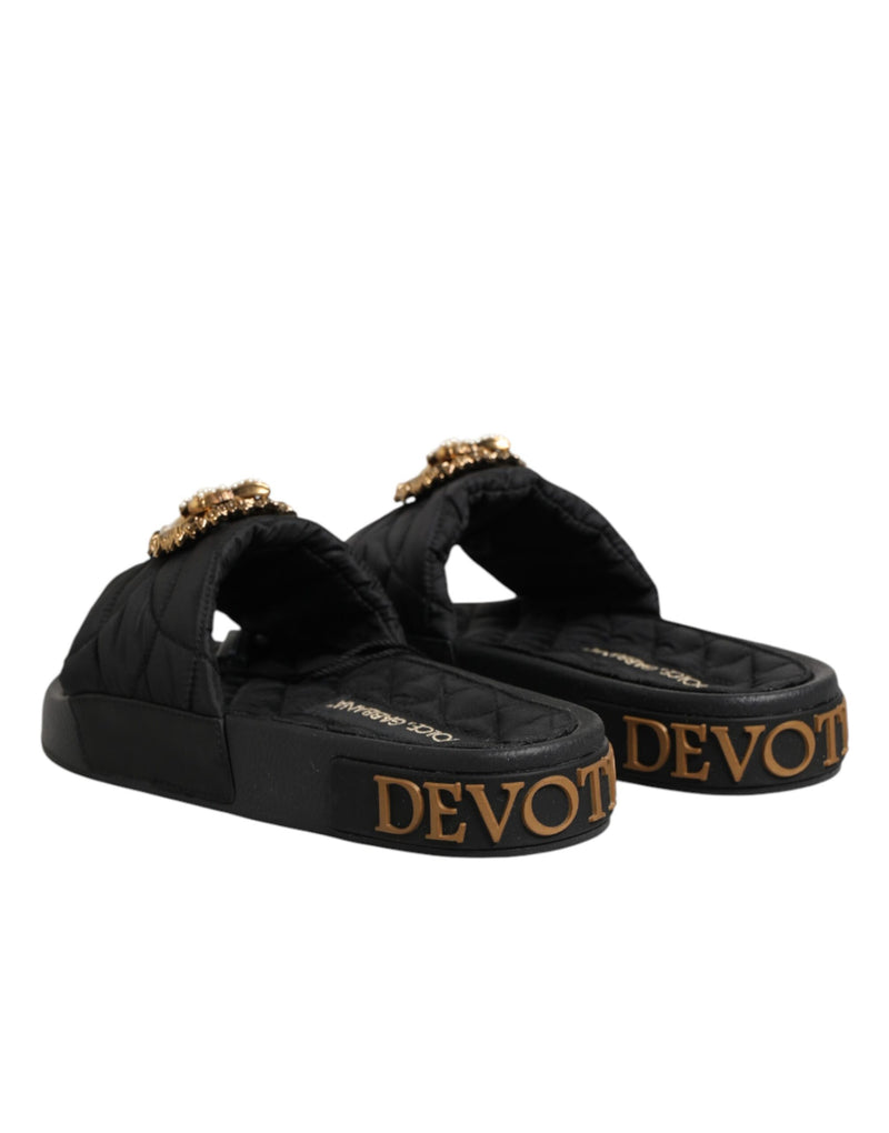 Dolce & Gabbana Black Devotion Matelassé Leather Slides