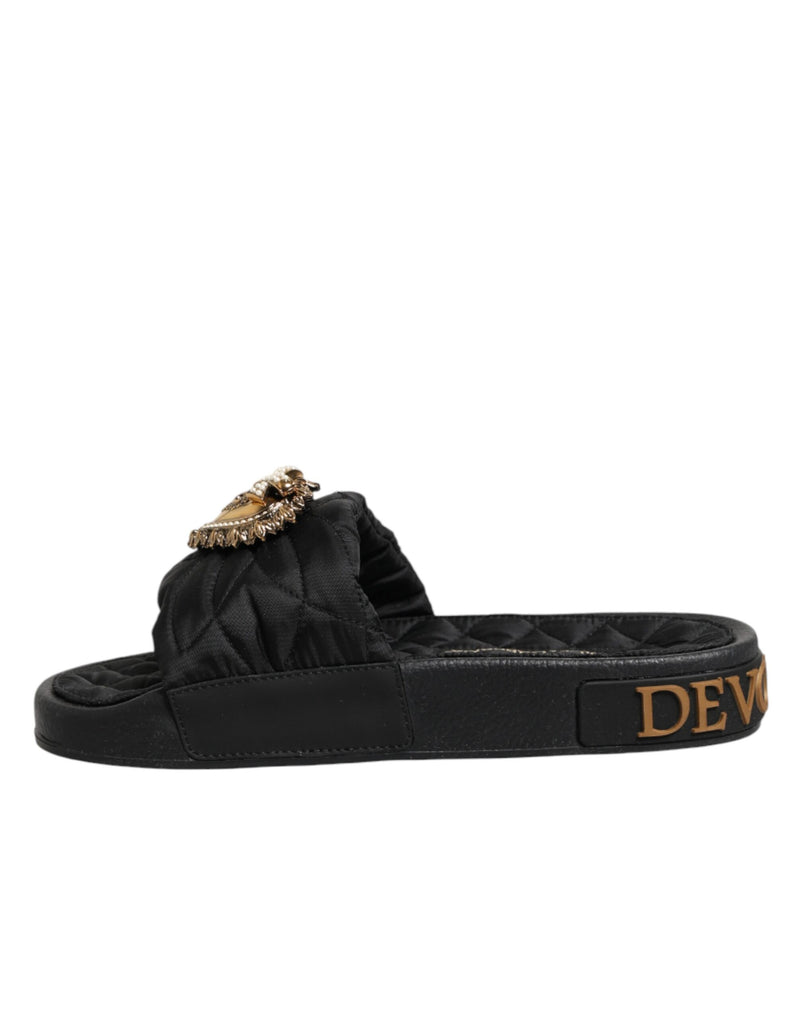 Dolce & Gabbana Black Devotion Matelassé Leather Slides